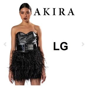 195 AKIRA Strapless Faux Leather Feather Mini Dress